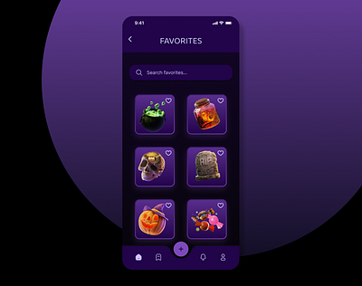 DailyUI 44: Favorites 3d app bar dailyui dailyui044 dailyui44 design favorites halloween items liked list search ui ux