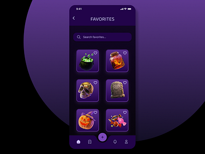 DailyUI 44: Favorites 3d app bar dailyui dailyui044 dailyui44 design favorites halloween items liked list search ui ux