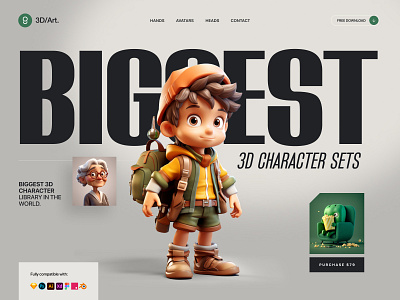 3D Character Library Website 3d adobexd art banner blender cartoon character figma library sets spline website