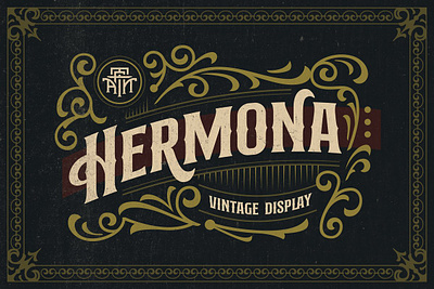 Hermona Vintage + Extras Free Download allcaps badges display floral frame hand lettering headline labels letterhead ornament ornate panel scroll signage signpainting typography typography font victorian vintage font