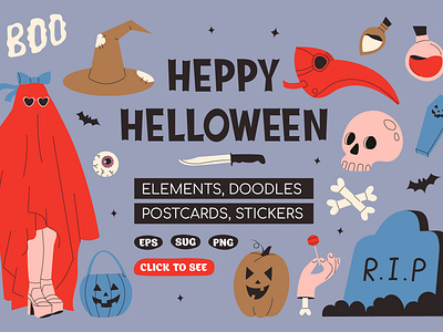 Happy Halloween collection adobe illustrator collection cute design doodle graphic design helloween heppy illustration postcard set sticker vector