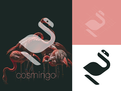 COSMINGO animal bird brand branding cosmetics cosmingo flamingo logo logo inspiration logo mark logotype minimal minimalist skincare