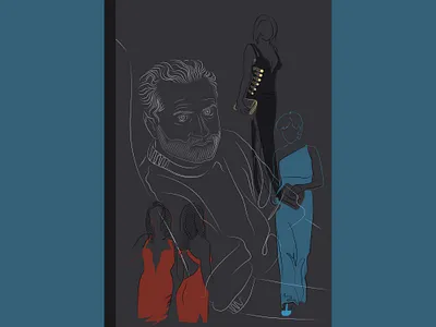 Versace black blue cover digital dress editorial fashion illustration line art lineart magazine minimal outline portrait princess diana red sketch versace