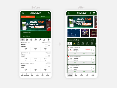 MaxBet's Fresh Look: Before and After after app application before bet betting design mobile new redesign ui ux webdesign