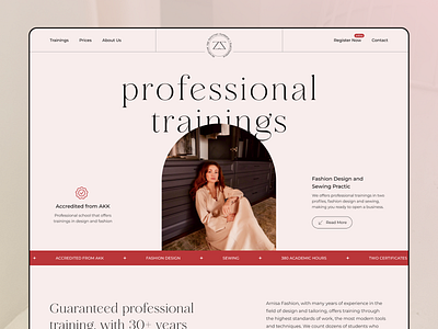 Professional Fashion Training and Education academy business clean clothing education fashion large typography modern training ui design