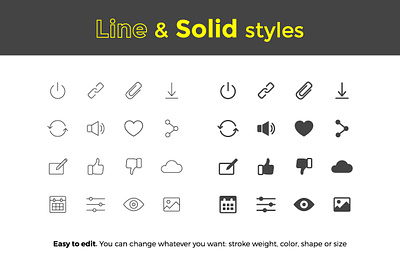 BasicUI2Icons "Line & Solid styles " graphic design icons line soolid styles logo ui