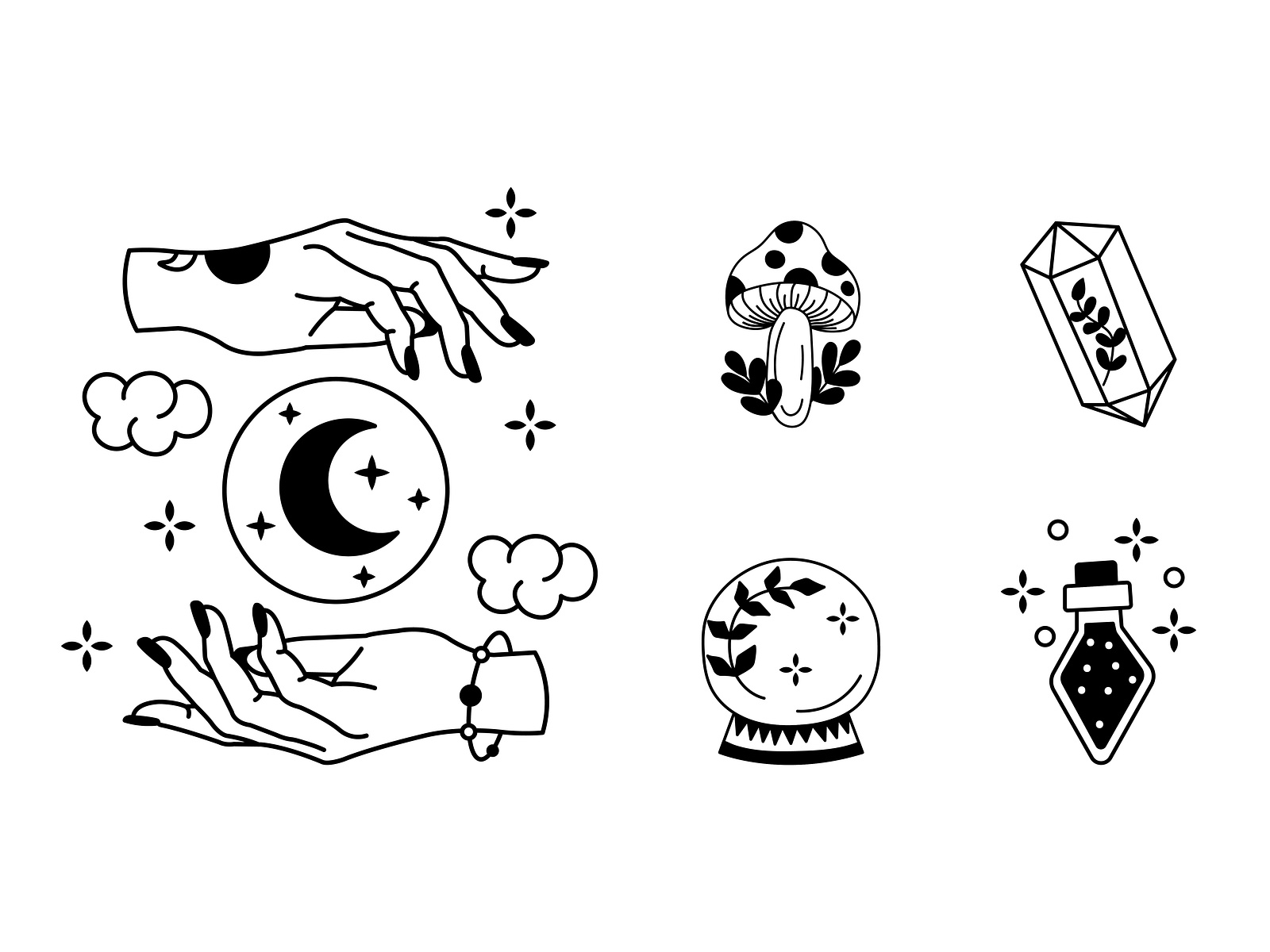 Set of magical esoteric stickers by Mila Ponomareva on Dribbble