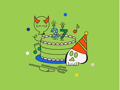 Theatre Festival Artwork (2) 27 birthday cake design green illustration skull theatre