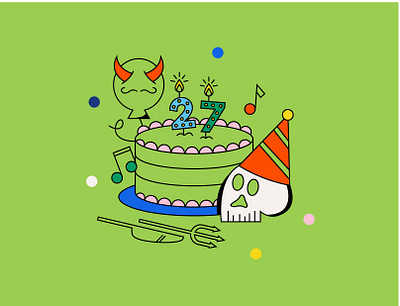 Theatre Festival Artwork (2) 27 birthday cake design green illustration skull theatre