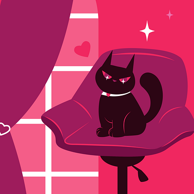 KISA art blackcat cat character cute digital flat illustration magic pink