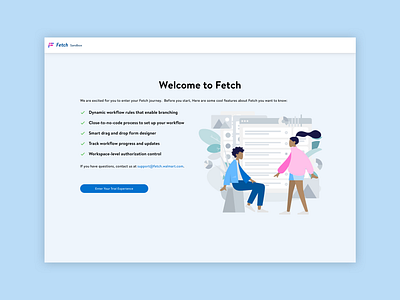 Onboarding + agile landing page, Fetch, Walmart