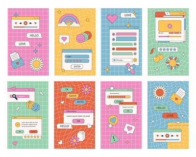 Retro style posters for social networks adobe illustrator background cute design graphic design groovy illustration poster retro social networks vector