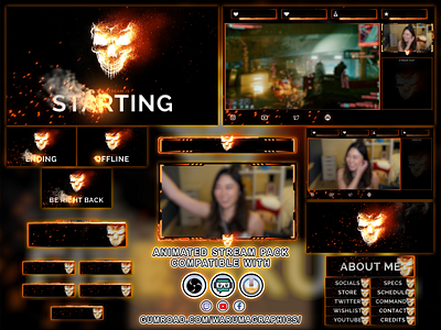 💀 Fire Skull Animated Twitch Overlay Package 🔥 3d animation branding demon fire flame graphic design logo motion graphics skull stinger transition stream graphics twitch twitch alerts twitch graphics twitch panels twitch screens ui