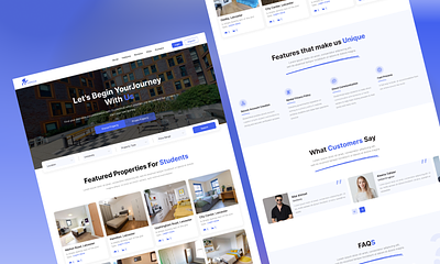 StudentHub Rental Website accommodation blue book accommodation customer reviews design faqs features filters light theme properties real estate rent rental search bar shared property student testimonials ui ux