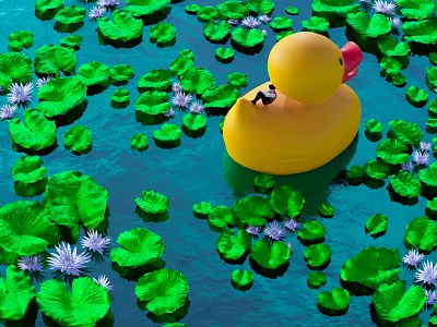 Rubber Duck - 3D Illustration 3d 3dillustration 3drender blender colorful design environment illustration pond render surreal water