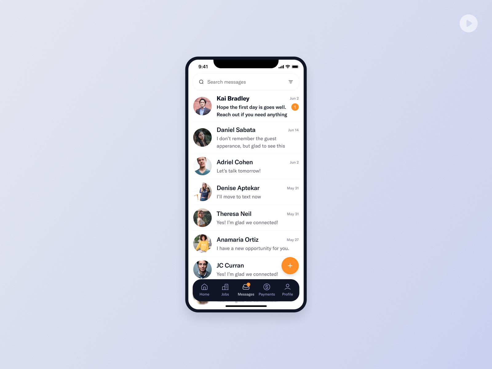 Messenger for Job board project animation app career connection interface ios job job board message messenger minimal mobile mobile app motion graphics opportunity project ui ux work work search