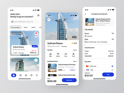 Vacazio - Hotel Booking App 🏨 app design app hotel booking app minimalism design mobile app mobile app design mobile design travel travel agency travel app travel service traveling trip ui