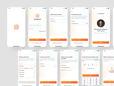 📱Instagram - Sign up Flow app app design application clean instagram ios login page mobile app mobile ui sign up social media ui uiux user interface