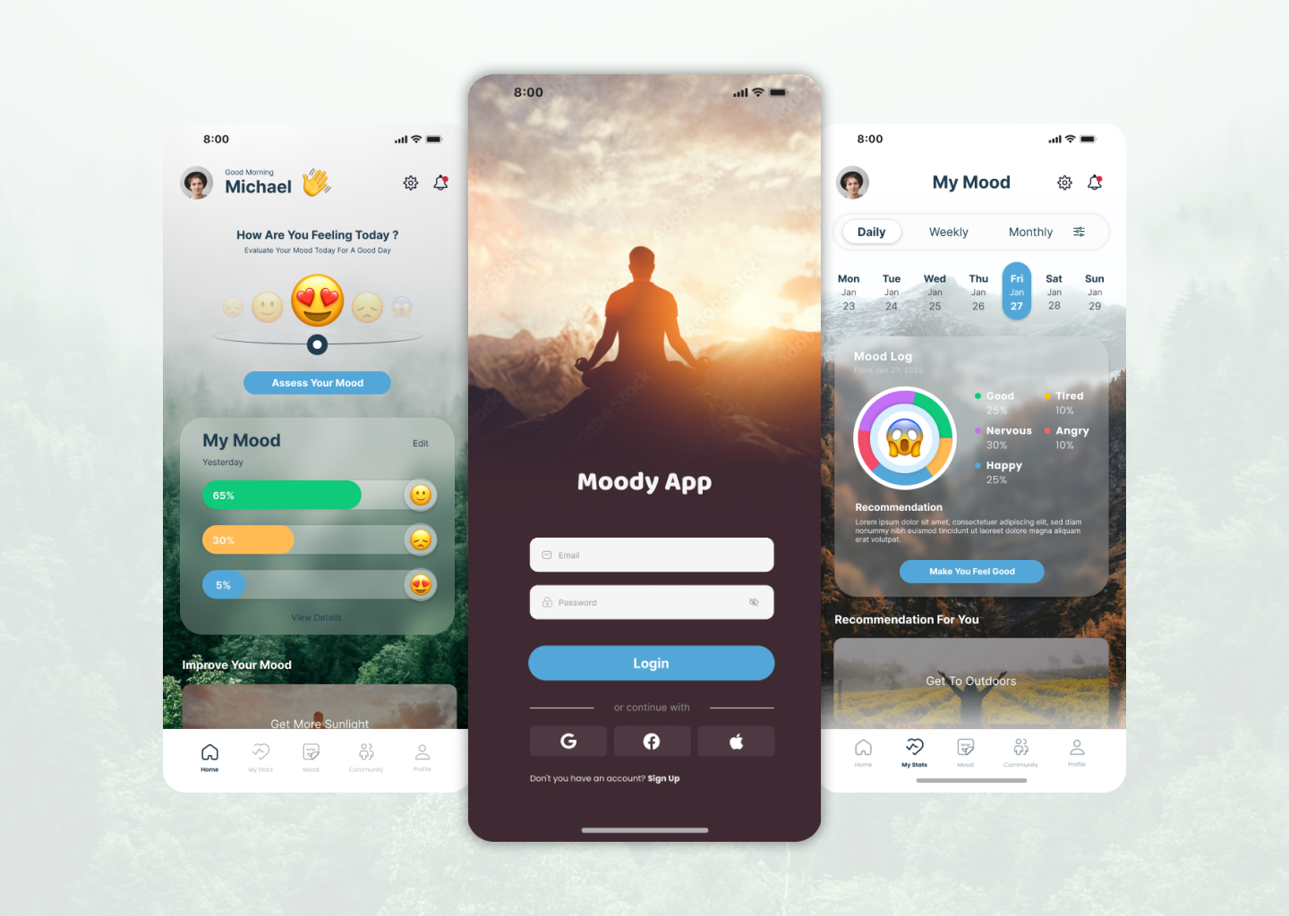 Meditation App calm app meditation meditation app mobile app mobile design mood relax relaxing relaxing app ui uiux design