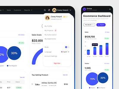 Circlue - eCommerce Dashboard analitics app chart dashboard dashboard app e commerce ecommerce marketplace online store product product design sales shop app shopify stats ui design uiux website