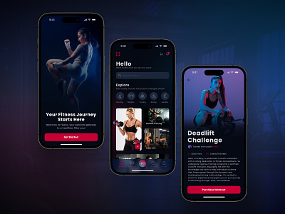 Fitness Mobile App android apps crossfit dark mode exercise figma fitness app fitness training gym app health iphone mobile app personal training sports app statistics training ui uiux weight loss workout