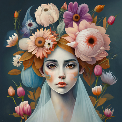 Floral Beautiful Realistic Ghost Art with Dark Romance Halloween dribble