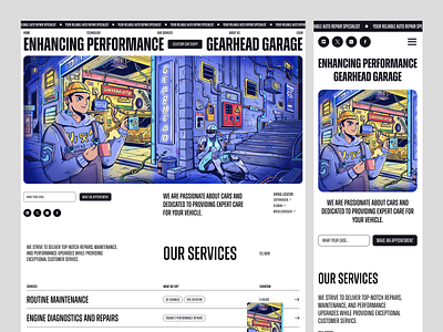 Gearhead - Garage Header Website automotive car cyber cyberpunk design flat garage graphic design header illustration procreate saas ui vector web design