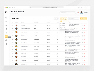 POS - TastyGood Dashboard - Stock Menu add add menu b2b dashboard design form product saas service stock menu table ui ux web website