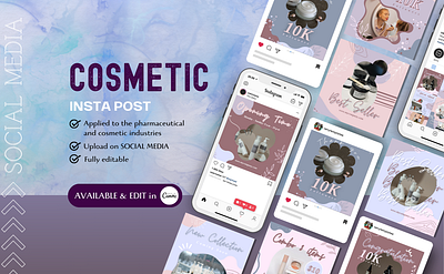 COSMETIC SOCIAL MEDIA TEMPLATE beauty brand identity branding canva template cosmetic template illustration instagram template social media template