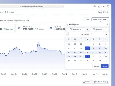 Filters - Sales Analytics Dashboard Webapp Saas analytic analytics app design calendar chart checkbox column component control dashboard fintech modal pop up saas sales summary survey table ui component webapp