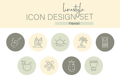 Linestyle Icon Design Set Hawaii vacation