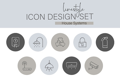 Linestyle Icon Design Set House Systems electricity