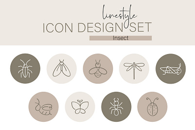 Linestyle Icon Design Set Insect dragonfly