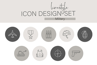 Linestyle Icon Design Set Military service