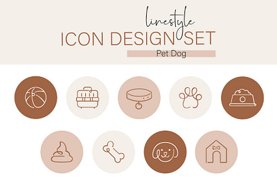 Linestyle Icon Design Set Pet Dog mammal