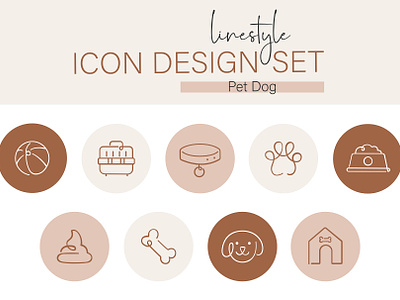 Linestyle Icon Design Set Pet Dog mammal