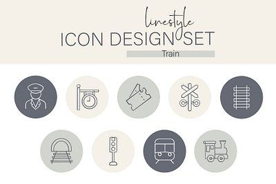 Linestyle Icon Design Set Train travel