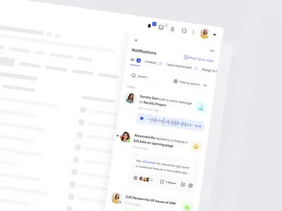 Task management - Notification Sidebar + Mobile application comment mobile notifications product project sidebar task task management ui ux voice web design