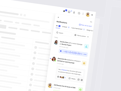 Task management - Notification Sidebar + Mobile application comment mobile notifications product project sidebar task task management ui ux voice web design