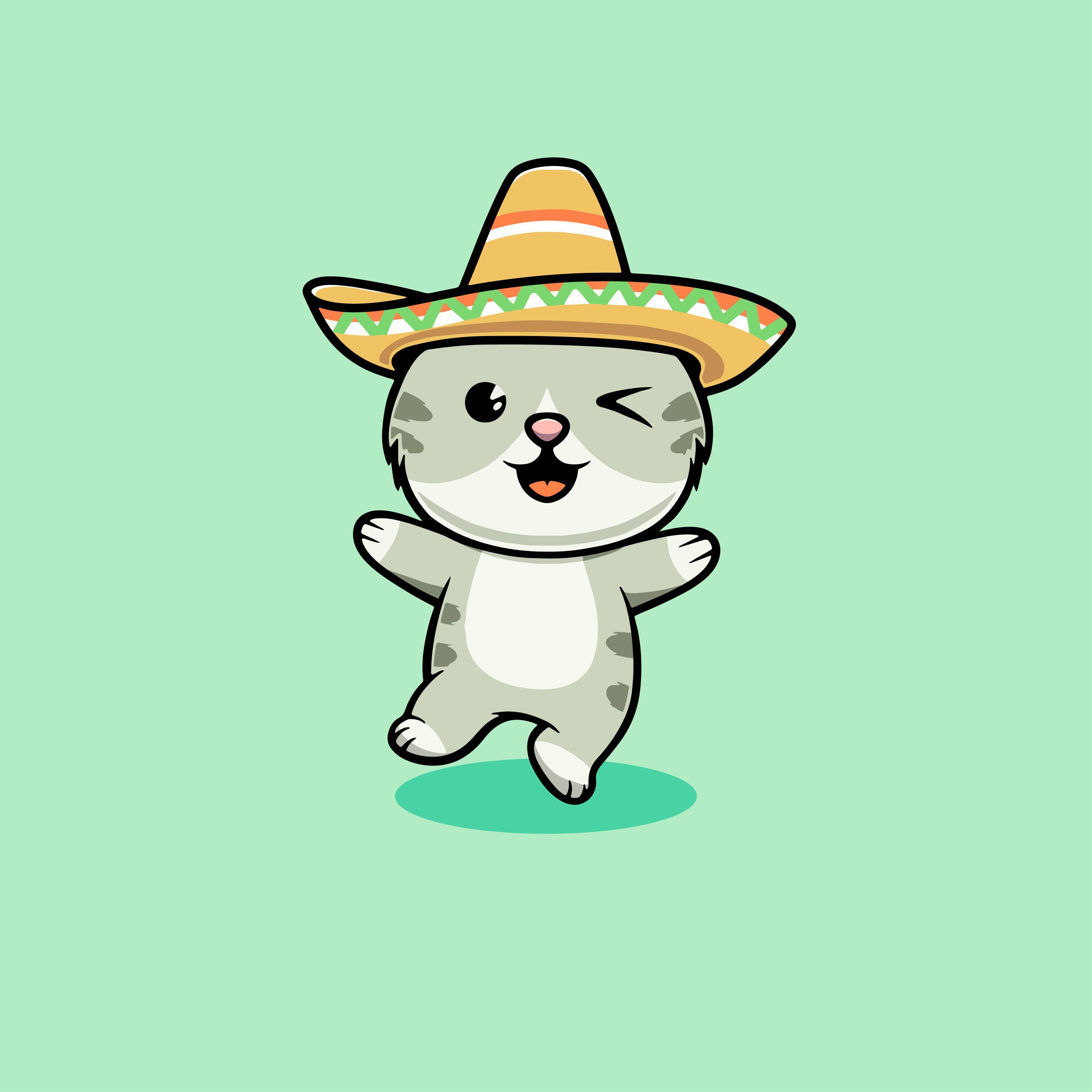 Happy Mexican Kitten Dancing Cartoon Illustration graphic design illustration ui