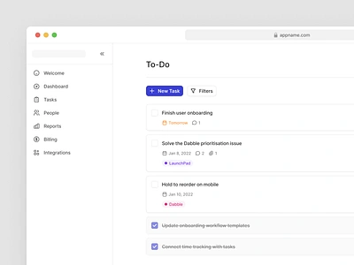 Todo List app checkbox dashboard design system filter saas todo ui ux