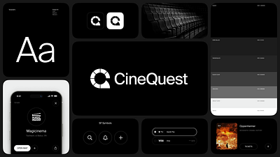 CineQuest app UI kit app bentogrids branding cinema design logo movie reservation swiss style ui uikit ux