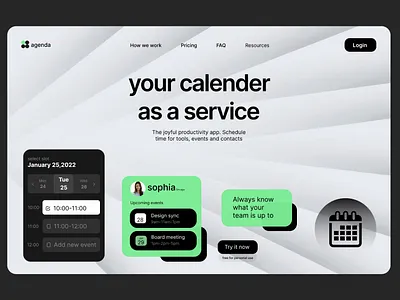 Agenda Calendar Landing page design branding design header design hero section design illustration landing page landing page design logo minimal design ui uiux ux web ui webinterface webpage website website design