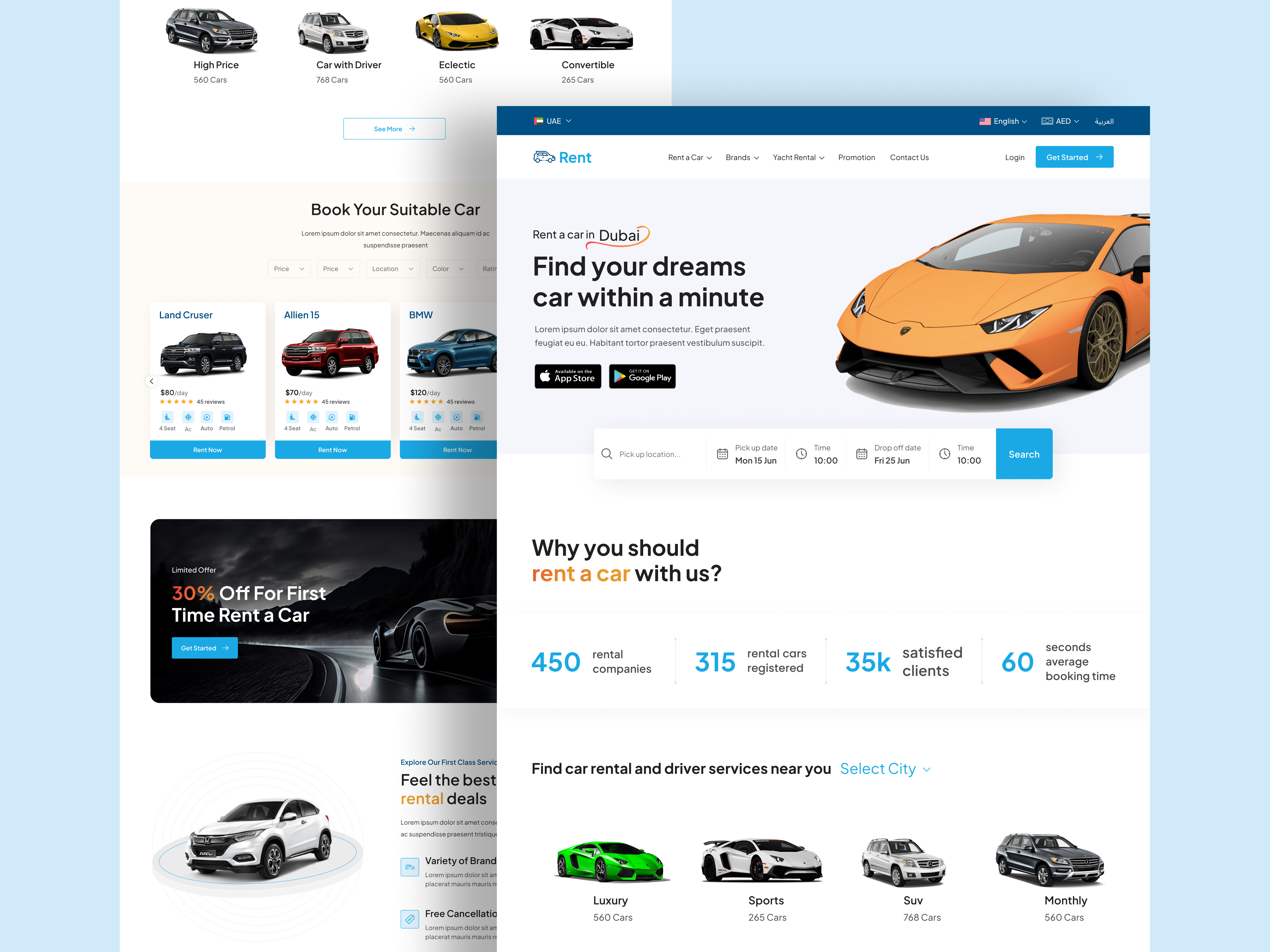 Car Rental Landing Page UI Design car car rental design figma home landing page product design ui uidesign uiux ux uxdesign website