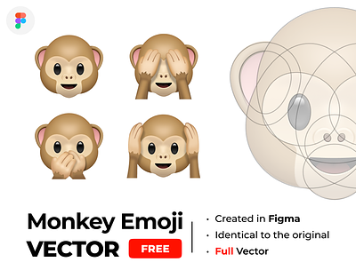 Monkey Emoji Vector Free | Figma 3d assets components design system emoji figma graphic design icon design icon kit icon library icon pack icon set icons illustration ios iphone stickers ui vector