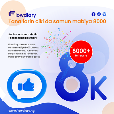 Flowdiary flyer for Reaching 8K followers.