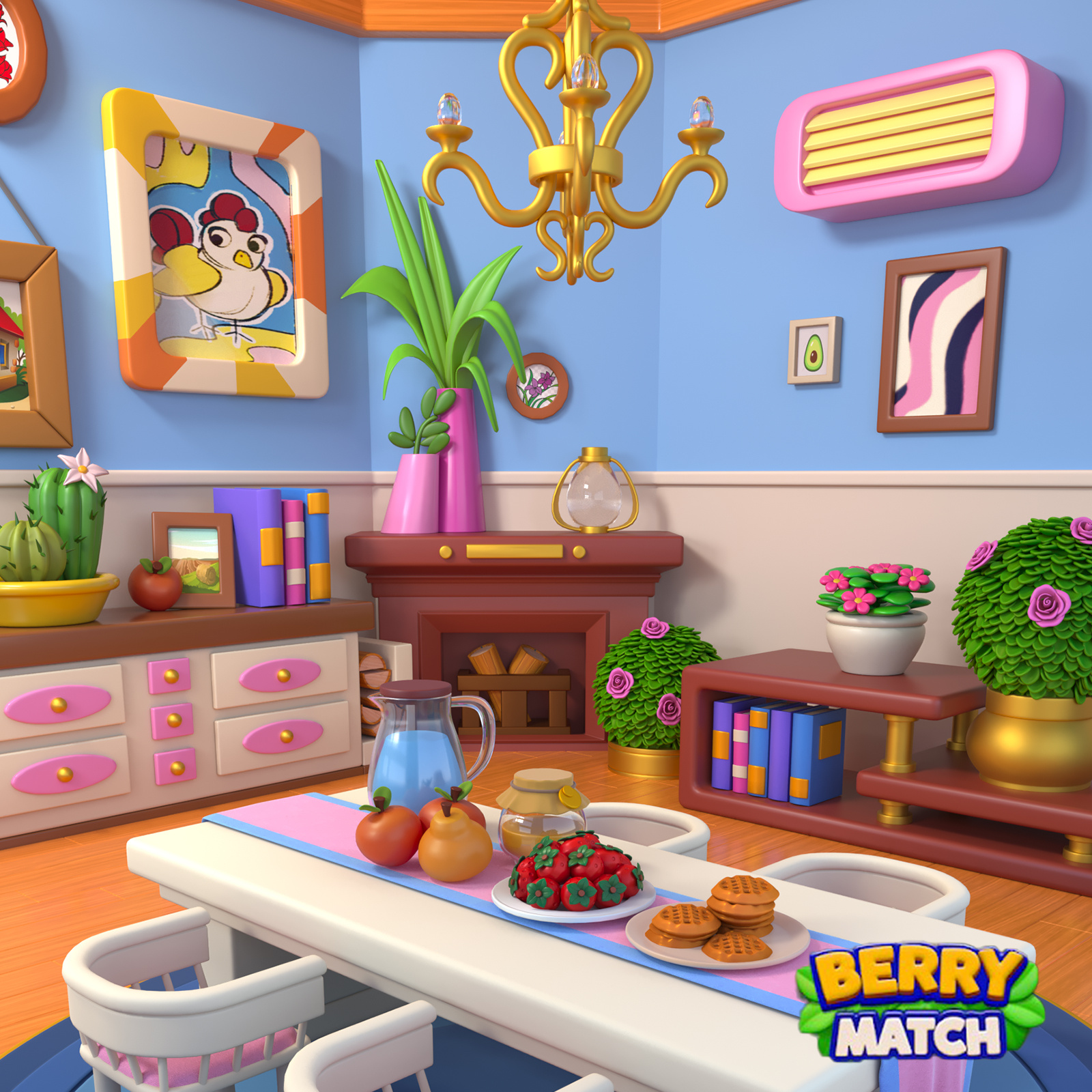 Dining Room 3d 3d art 3d illustration 3d room 3dsmax dining room game art props stylized stylized food