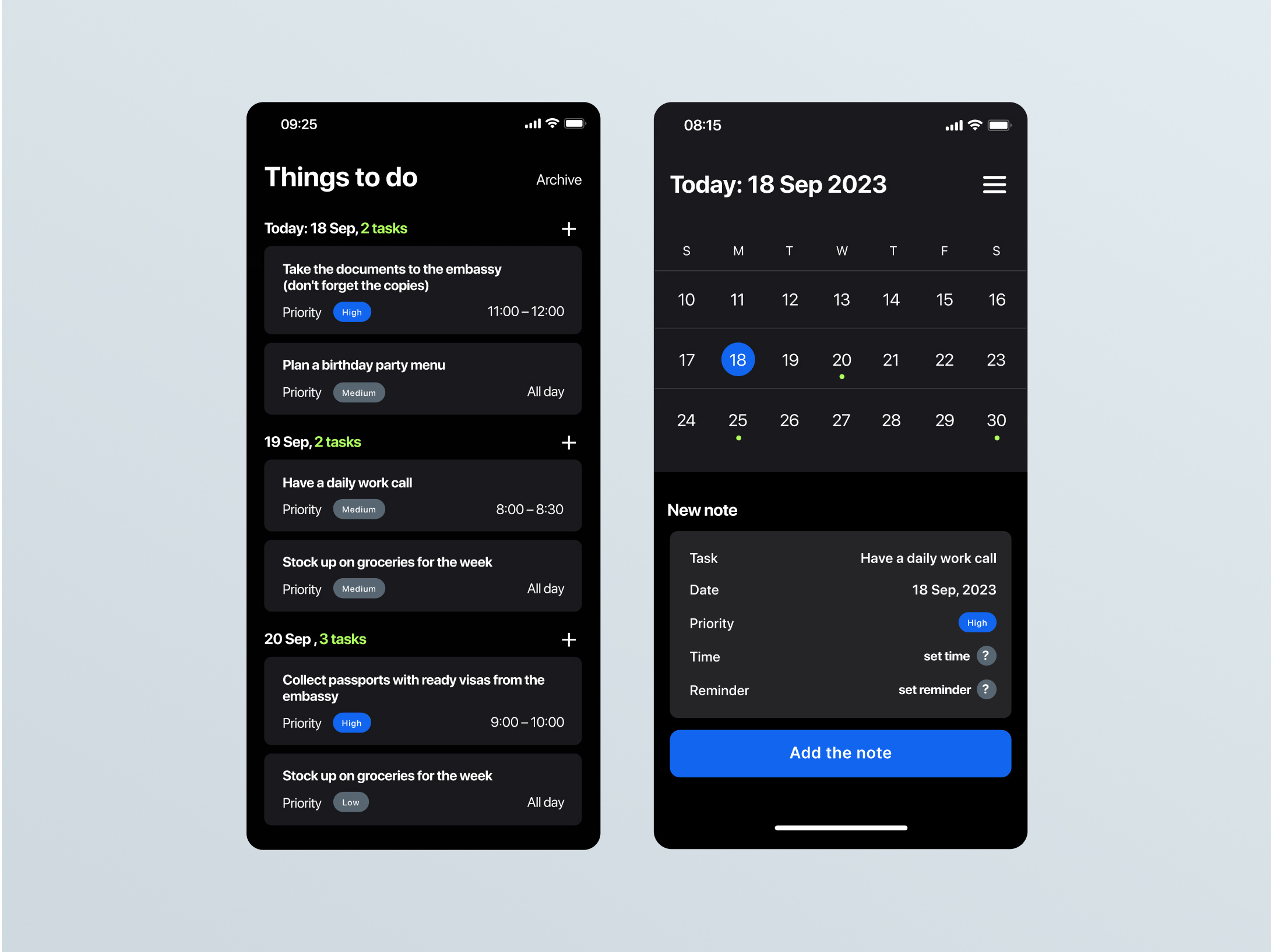 Planner Mobile App app date picker design figma mobile app notes planner ui ux uxui web