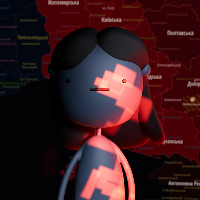 Map of my anxieties / Карта моїх тривог 3d 3d illustration air alerts alerts character character design cinema 4d cute girl illustration map ukraine ukrainian ukrainian illustrator war