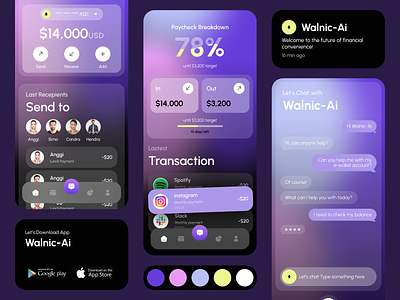 Walnic-Ai - Ewallet Ai Mobile App ai ai e wallet artifical intelligence banking card design e wallet finance financial fintech homepage mobile mobile app money transaction transfer ui wallet website website design